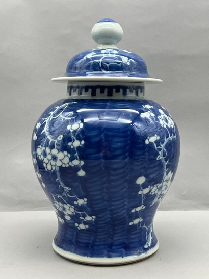 Potiche couverte en porcelaine bleu blanc....