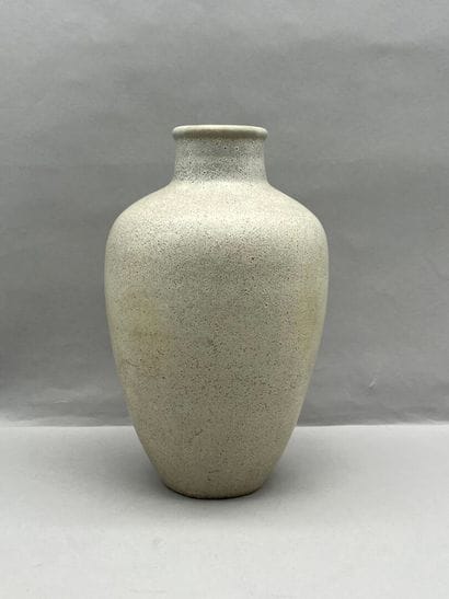 Beige glazed stoneware vase with short hemmed...