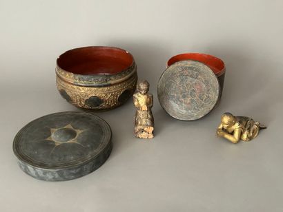 Lot including:
- A stoneware Buddha head,...