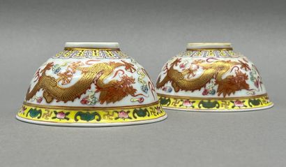 Réunion de deux bols en porcelaine à décor...