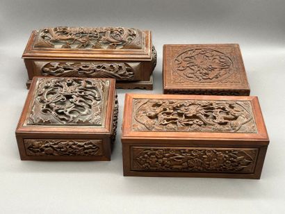 Reunion of four carved and openwork wooden...