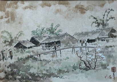 NGUYEN TU (20th century). 
Rice field scene...