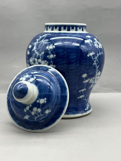 Potiche couverte en porcelaine bleu blanc....
