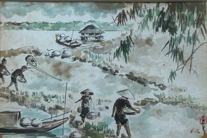 NGUYEN TU (20th century). 
Rice field scene...