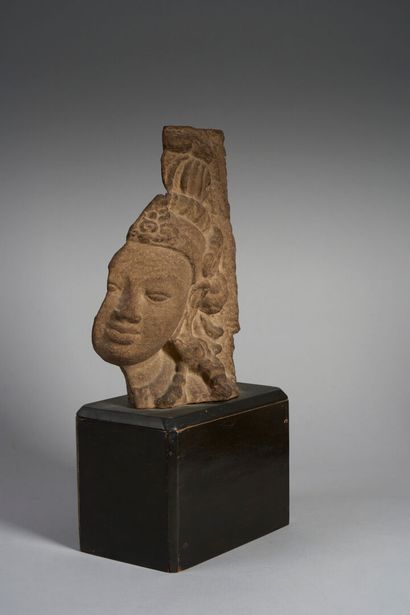 Red sandstone divinity head, medieval style...