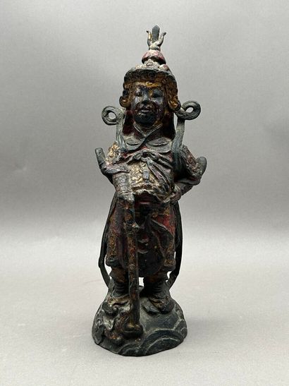 Statue en bronze laqué or et rouge figurant...