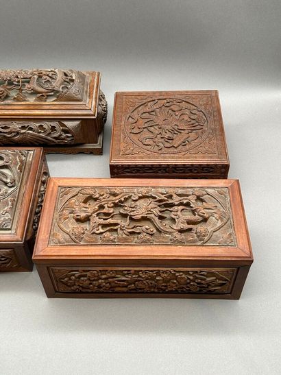Reunion of four carved and openwork wooden...