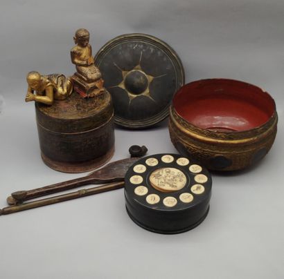 Lot including:
- A stoneware Buddha head,...