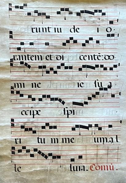 Lot comprenant :
- une page d'antiphonaire...