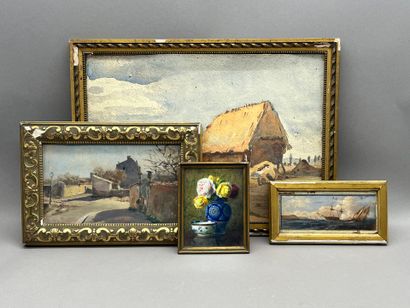 Lot de 4 pièces encadrées comprenant :
-...