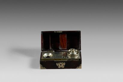 Opium smoker's travel case in exotic wood,...