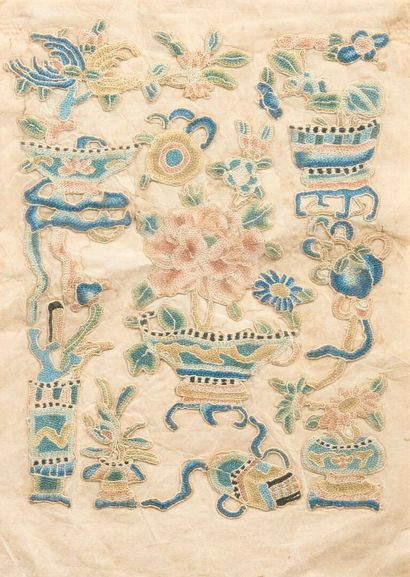 Silk embroidery with polychrome decoration...