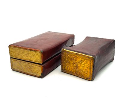 Set of two opium-smoking pillows, lacquered...