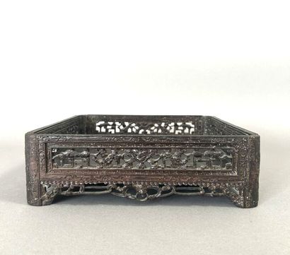 A square betel tray in exotic wood, the sides...