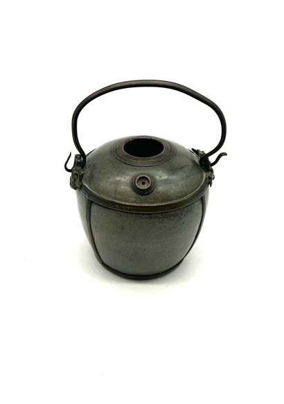 Celadon stone water pipe, patinated metal...
