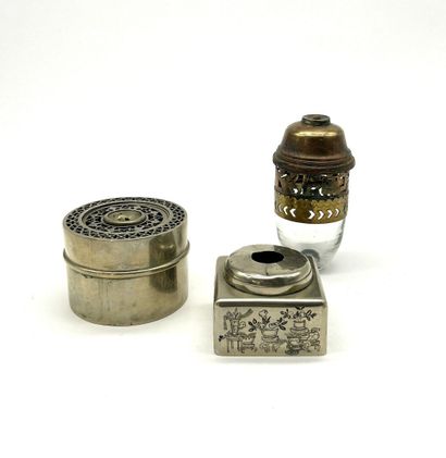 Set of two baitong (paktong) opium lamp bases....