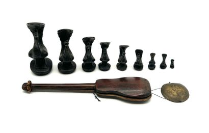 Balance, exotic wood case in the shape of...