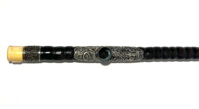 *Opium pipe in ringed exotic wood with patina....