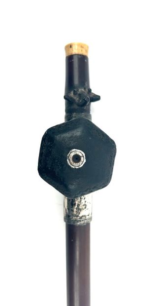 Bamboo opium pipe, 800°/°° silver plate with...