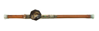 Bamboo opium pipe, baitong and copper plate...