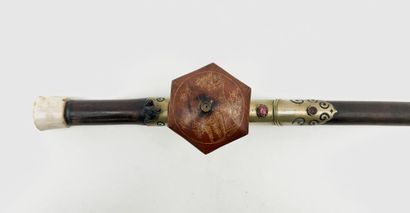 Bamboo opium pipe, baitong (paktong) plate,...