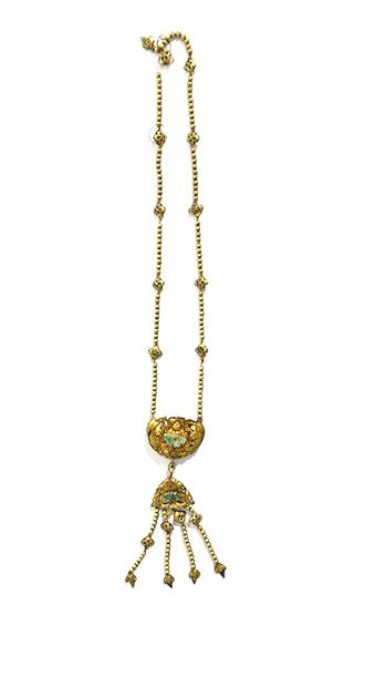 Collier sautoir en argent 800 °/°° doré,...
