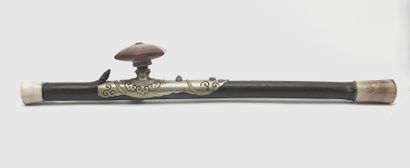 Bamboo opium pipe, baitong (paktong) plate,...
