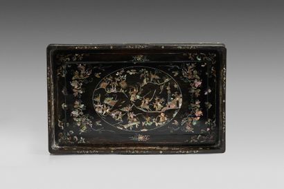 Large rectangular tray on a lacquered exotic...