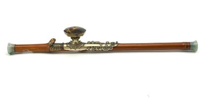 Bamboo opium pipe, baitong and copper plate...