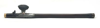Bamboo opium pipe, 800°/°° silver plate with...