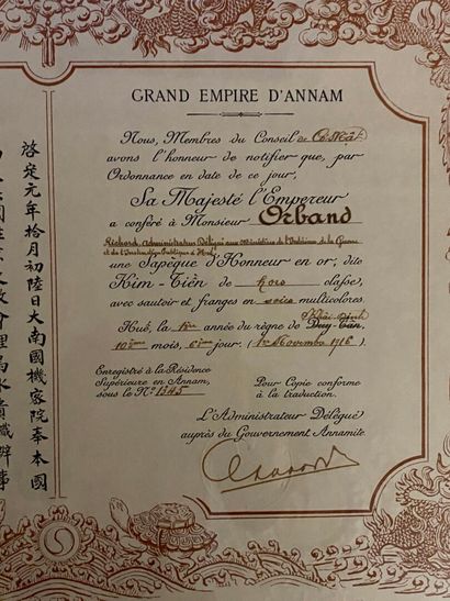 1908-1916 
ORDRE DU DRAGON D'ANNAM.
Brevet...