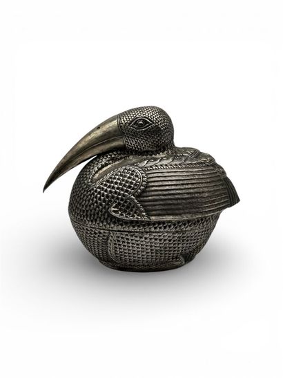 Ibis-shaped Betel box in 800 °/°° silver,...