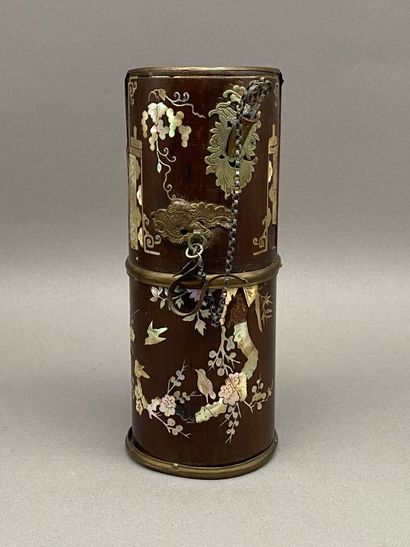 Exotic wood water pipe with mother-of-pearl...