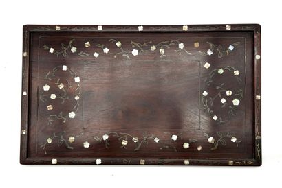 Rectangular tray in exotic wood with mother-of-pearl...