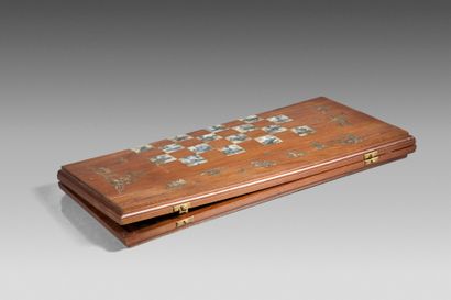 Exotic wood and mother-of-pearl inlay checkers...