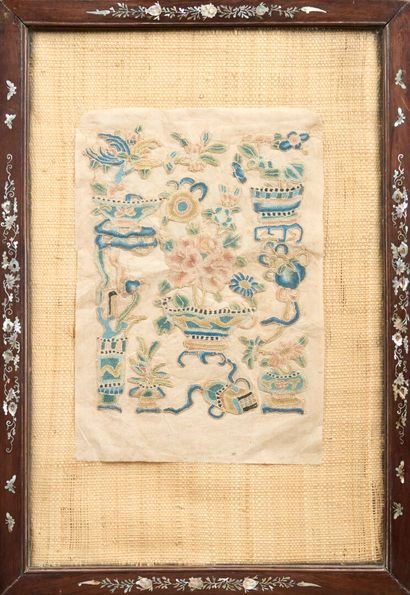 Silk embroidery with polychrome decoration...
