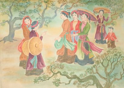 Scène de fête dans la nature.
Peinture sur...