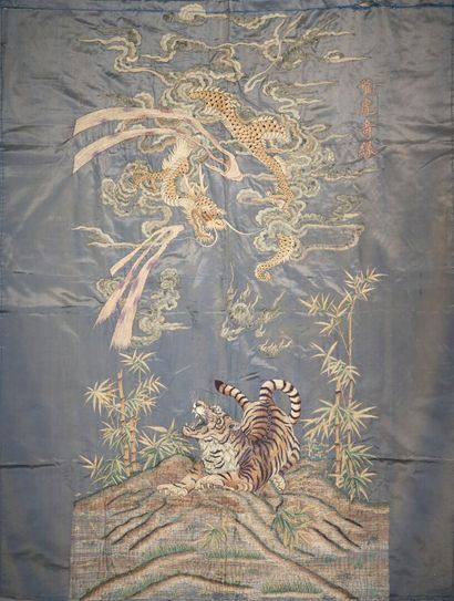 Large polychrome silk embroidery depicting...