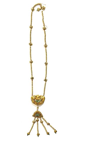 Collier sautoir en argent 800 °/°° doré,...