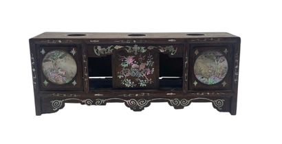 Exotic wood and mother-of-pearl inlay stove...