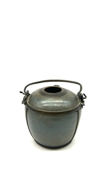 Celadon stone water pipe, patinated metal...