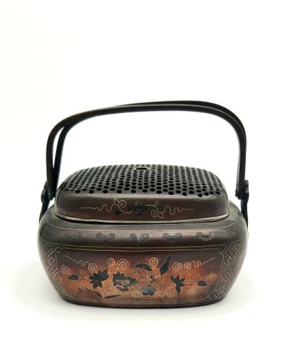 Bronze perfume burner or hand warmer with...
