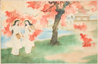 Deux étudiantes se promenant sous un érable.

Peinture...