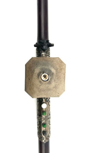 Bamboo opium pipe, silver plate 800°/°°,...
