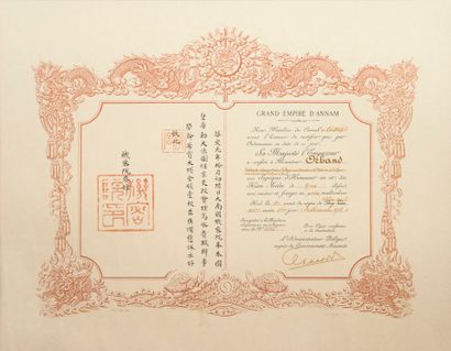 1908-1916 
ORDRE DU DRAGON D'ANNAM.
Brevet...