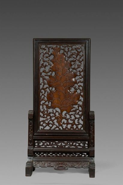 Exotic wood screen with carved and openwork...
