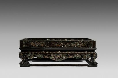 Large rectangular tray on a lacquered exotic...
