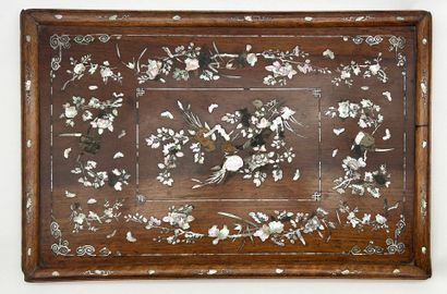 Rectangular tray in exotic wood with mother-of-pearl...