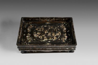 Large rectangular tray on a lacquered exotic...