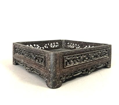 A square betel tray in exotic wood, the sides...